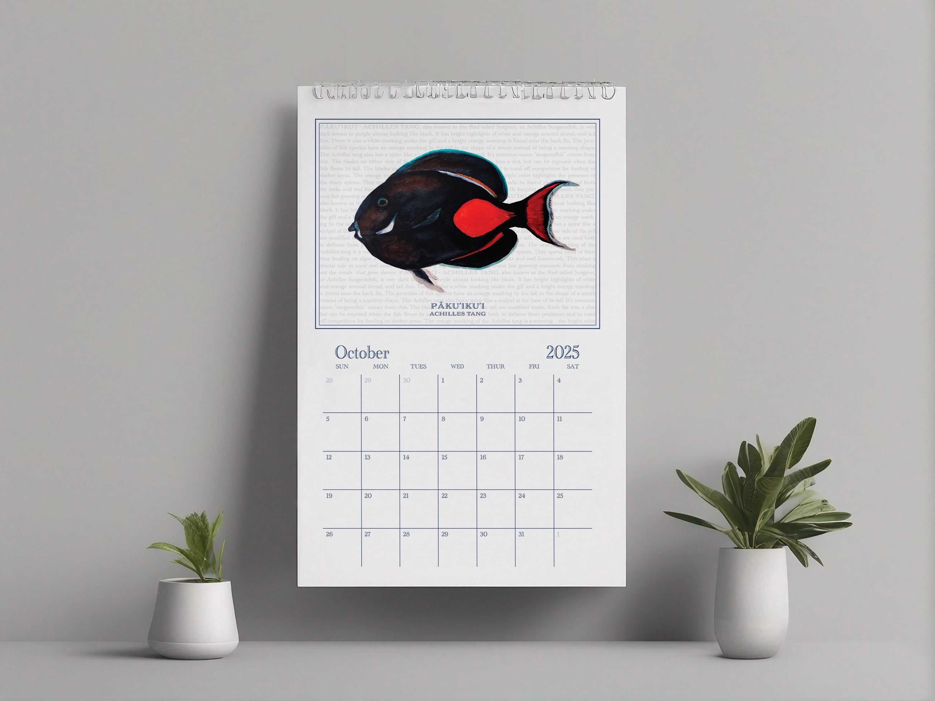 2025 Hawaiian Fish Calendar|12 Vibrant Watercolors||Nature inspired|Coastal Decor|Unique Gift|Hand Painted|Illustrated Art|Marine Life|Ocean